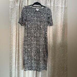 LuLaRoe Black and White Midi Dress with Tile Print